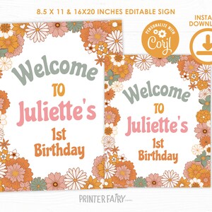 Hippie Welcome Sign, EDITABLE, Groovy One Birthday, Two Groovy Birthday, Hippie Floral Sign, Hippie Birthday Decor, INSTANT DOWNLOAD