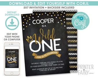 EDITABLE Wild One First Birthday Invitation, King 1st Birthday Party, 1st Birthday Invitation, Chalkboard, EDIT YOURSELF Digital Invite