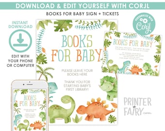 Dinosaur Books for Baby, EDITABLE, Dinosaur Birthday, Dinosaur Baby Shower, EDIT YOURSELF, Dinosaur Decorations, Instant Download