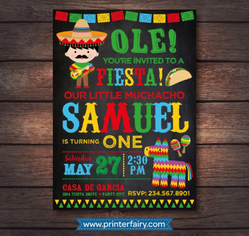 Fiesta Invitation, Cinco de Mayo Invitation, Fiesta First birthday Invitation, Mexican Birthday Invitation, Digital, 2 Options image 3