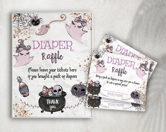 Diaper Raffle Little Boo Baby Shower Games Sign and Card Spooky Baby Boo Halloween Baby Sprinkle Diaper Raffle Printable Instant Download