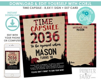 Lumberjack Time Capsule, EDITABLE, Lumberjack Birthday Party, Lumberjack First Birthday, Birthday Decorations, EDIT YOURSELF