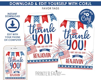 4th of July Favor Tags, Little Firecracker Party, Mr Indepent Thank You Tags, Fourth of July Gift Tags, Instant Download