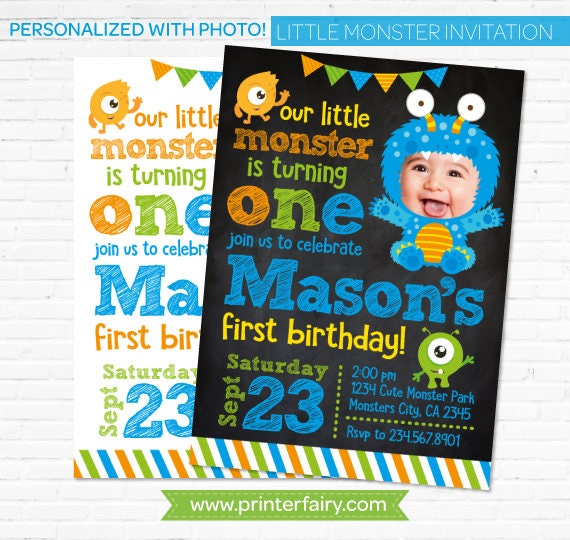 Little Monster Birthday Invitation Personalized with your baby picture, Little Monster 1st Birthday, DIGITAL Invitation, 2 options Il_570xn