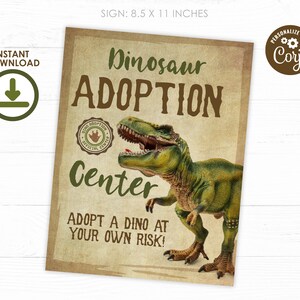 Dinosaur Adoption Certificate, EDITABLE, Dinosaur Birthday Party, Adopt a Dinosaur, T-rex Birthday, Dinosaur Party, INSTANT DOWNLOAD image 3