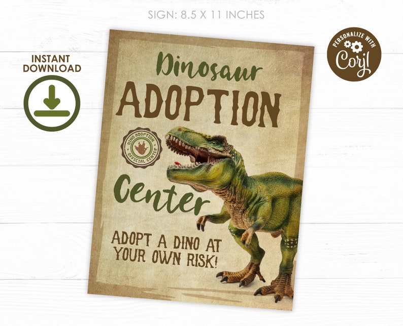 Dinosaur Adoption Certificate, EDITABLE, Dinosaur Birthday Party, Adopt a Dinosaur, T-rex Birthday, Dinosaur Party, INSTANT DOWNLOAD image 3