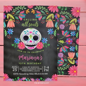 Editable Day of the Dead Birthday Invitation, Dia de los muertos Birthday Party, Halloween Invitation, Sugar Skull Invitation EDIT YOURSELF