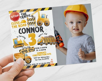 Construction Truck Birthday Invitation with Photo (Digital Download)