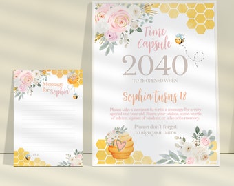 Editable Bee First Birthday Time Capsule, Honeycomb Design, Sweet One Bee Birthday Memory Keeper, Instant Download in Corjl