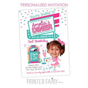 Diner Birthday Invitation with photo, 50s Invitation, Retro Birthday Party, Music Invitation, Ice Cream Invitation, PERSONALIZED Invitation
