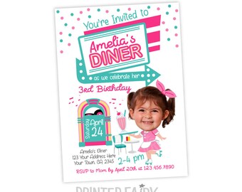 Diner Birthday Invitation with photo, 50s Invitation, Retro Birthday Party, Music Invitation, Ice Cream Invitation, PERSONALIZED Invitation