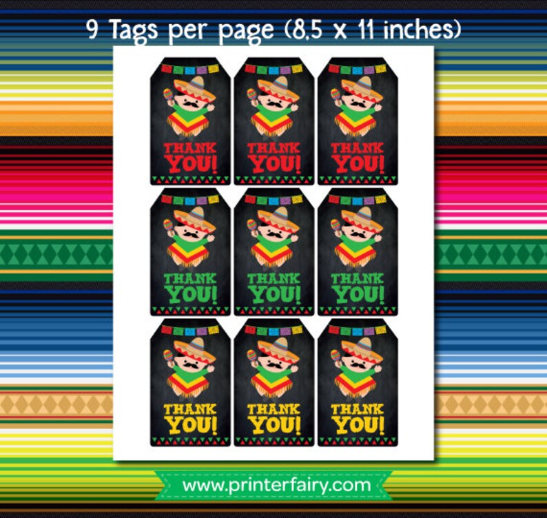 Fiesta Thank You Tags, Fiesta Baby Shower, Fiesta Party, Mexican Baby Shower, Mexican Fiesta Favor tags, Printable Tags, Instant Download image 2