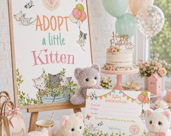 Materiały do druku na przyjęcie adopcyjne Kitten Garden, tabliczka z certyfikatem urodzinowym (do pobrania w wersji cyfrowej)