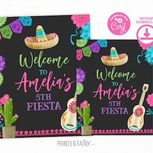 Fiesta Birthday Party Welcome Sign, Editable Mexican Fiesta Invitation Fiesta Decorations, Cinco de Mayo Birthday Time Two Siesta Three-esta