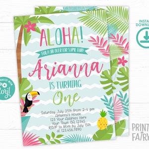 Luau Invitation, EDITABLE, Beach Birthday Party, Luau 1st Birthday, Luau BirthdayParty, Tropical Invitation, EDIT YOURSELF Digital Invite