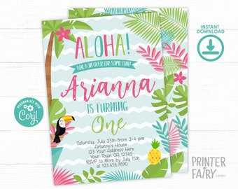 Luau Invitation, EDITABLE, Beach Birthday Party, Luau 1st Birthday, Luau BirthdayParty, Tropical Invitation, EDIT YOURSELF Digital Invite