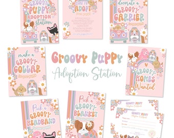 Groovy Puppy Adoption Station with Adoption Certificate Adopt a Pet Sign Party Games Puppy Birthday Pawty Adopt a Dog Instant Download GR1