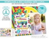 Hippie Birthday Invitation with Photo, EDITABLE, 60s Party Invitation, Peace and Love, EDIT YOURSELF Digital Invitation, Instant Download Il_170x135