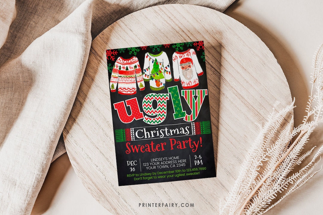 Ugly Sweater Christmas Party Invitation, EDITABLE, Christmas Party ...