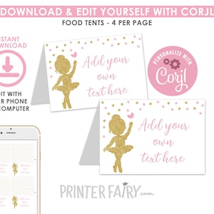 Tentes de restauration de ballerine, MODIFIABLES, marque-places de ballet, MODIFIEZ-VOUS VOUS-MÊME, décorations d'anniversaire de ballerine, téléchargement immédiat