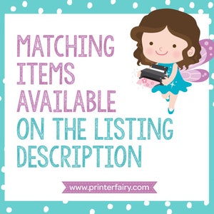 May include: A cartoon fairy with brown hair and a blue dress holds a printer in her hands. The text on the image reads "Matching Items Available On The Listing Description" and "www.printerfairy.com".