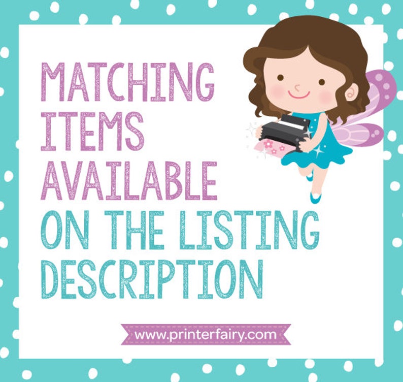 May include: A cartoon fairy with brown hair and a blue dress holds a printer in her hands. The text on the image reads "Matching Items Available On The Listing Description" and "www.printerfairy.com".