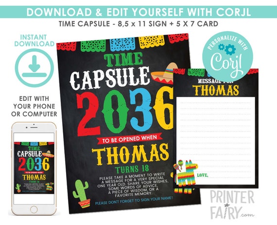 Fiesta Time Capsule, EDITABLE, Fiesta Birthday Party ...