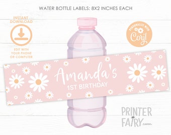 Daisy Water Bottle Labels, EDITABLE Daisy Birthday Party, Floral Birthday Party, Flower Birthday Party, Daisy Label, INSTANT DOWNLOAD