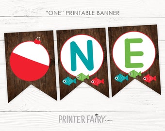 Fishing Birthday Decorations, O-fish-ally One Banner, Highchair Banner, Gone Fishing 1st Birthday Party, Fishing Banner, INSTANT DOWNLOAD