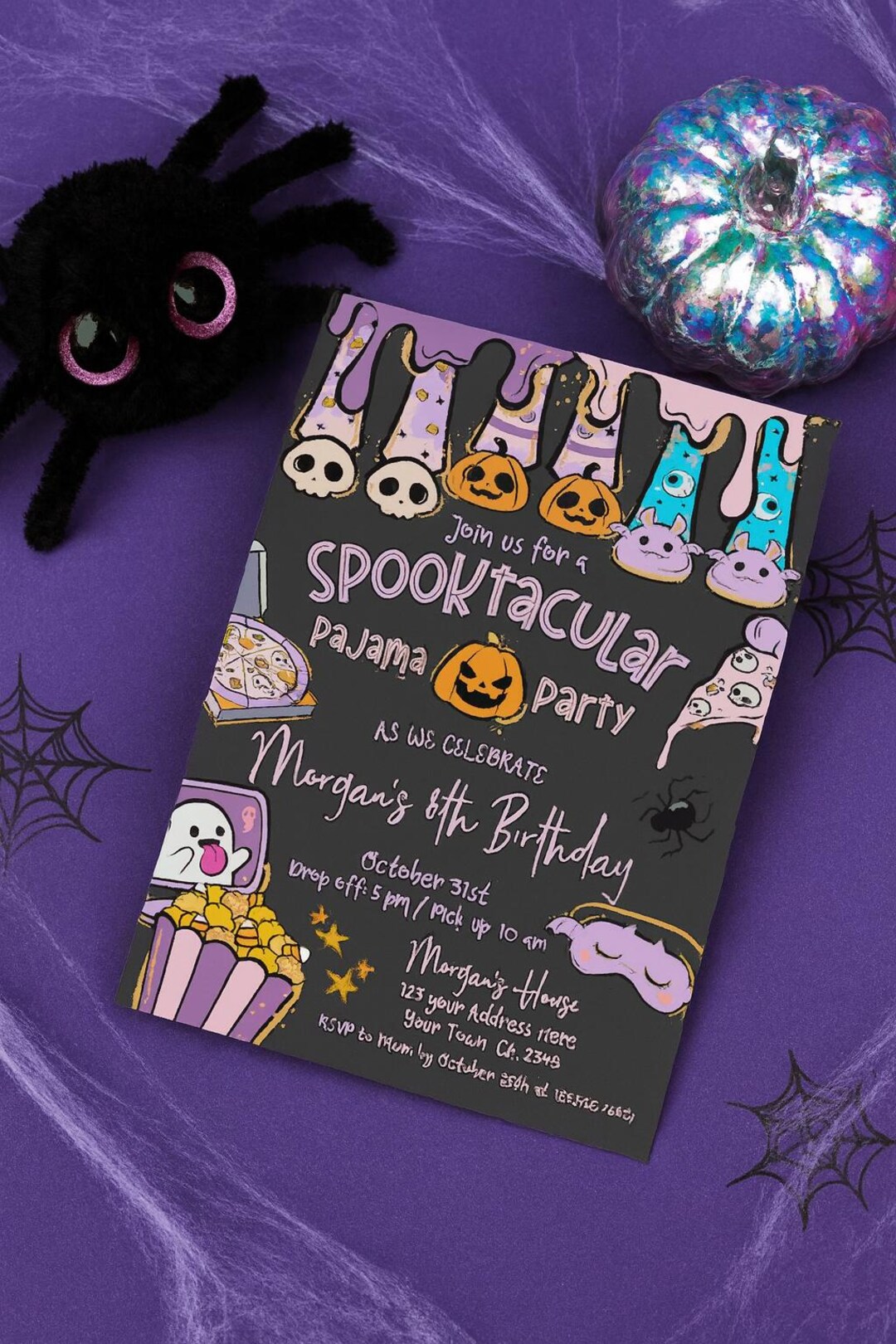 Halloween Spooktacular Pajama Party Editable Invitation, Instant
