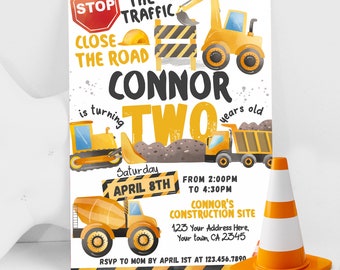 Editable Construction Invite, Under Construction Truck Party, Dump Truck Birthday, Second Birthday, Instant Download, Corjl Template