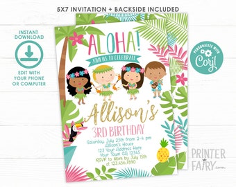 Luau Invitation, EDITABLE, Beach Birthday Party, Luau Birthday Invitation, Luau BirthdayParty, Tropical, INSTANT DOWNLOAD