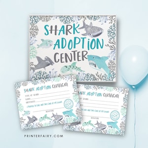 Shark Birthday, Adopt a Shark, Shark Party Games, Pet Adoption Center, Shark Certificate, INSTANT DOWNLOAD