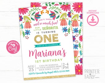 EDITABLE Fiesta 1st Birthday Invitation, Cinco de Mayo Birthday Party, Little Senorita, Any Age, EDIT YOURSELF Digital Invite