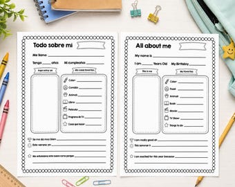 All About Me Printable, Bilingual English & Spanish Back to School Keepsake, INSTANT DOWNLOAD