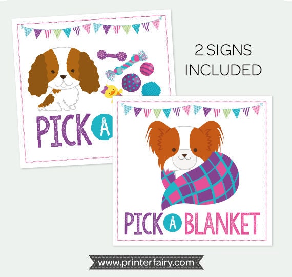 Pick A Blanket Toy Sign Pet Adoption Party Puppy Pick A Blanket Toy Sign Pet Adoption Party Puppy Birthday Printable Instant
