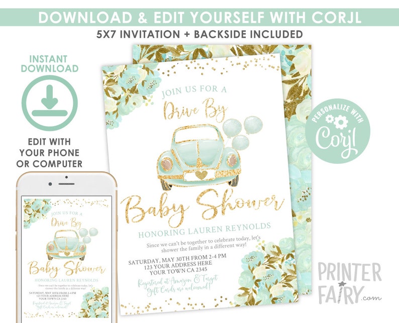 Drive By Baby Shower Invitation Editable Invite Baby Shower Etsy