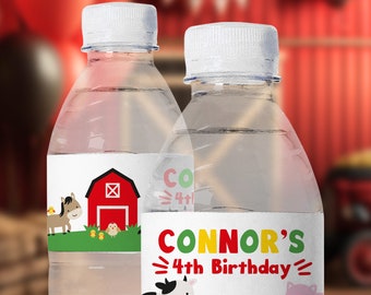 Farm Birthday Party Water Bottle Label, Editable, Farm Animals Bottle Label, Barnyard Birthday Party Labels, Farm Birthday Party Decorations