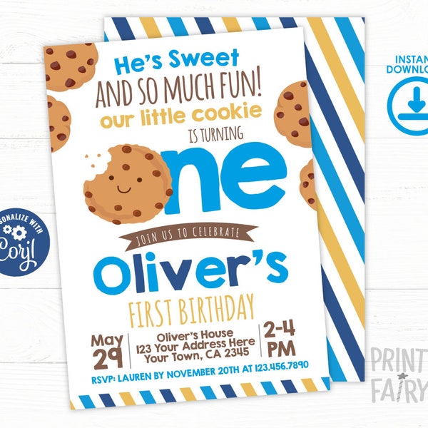 Little Cookie Invitation, EDITABLE, 1st Birthday Cookie Invitation, Cookie Party Invitation, First Birthday Invitation, INSTANT DOWNLOAD