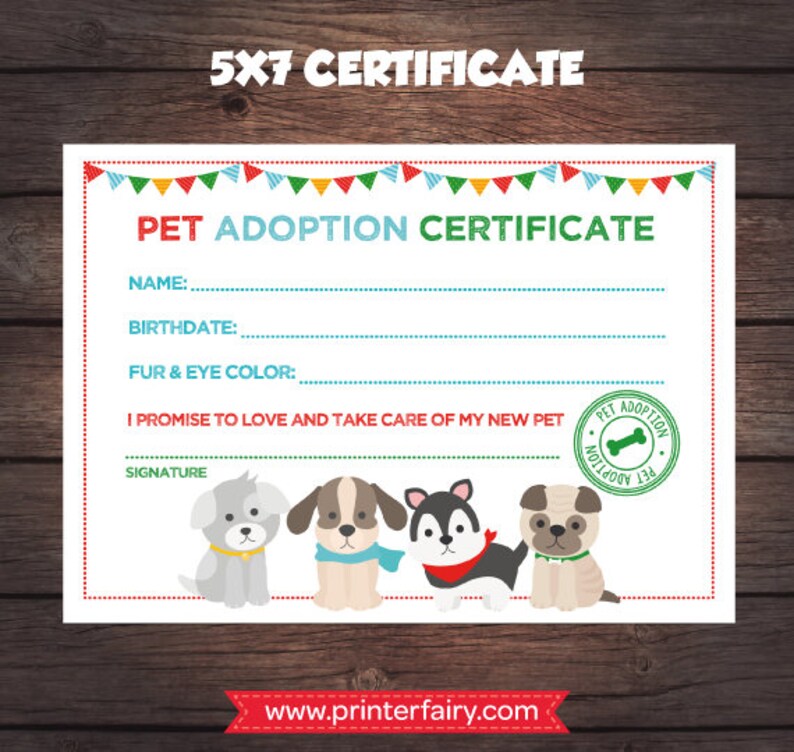 Puppy Birthday Party, Pet Adoption Party Prints, Pet adoption Certificate, Adopt a Pet sign, Digital files, Instant download image 2