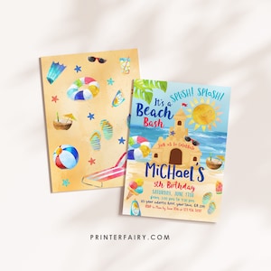 Beach Birthday Party Invitation, Editable, Sand Castle Invitation, Summer Birthday Party Invite, Beach Party, Boys Birthday Party, Template