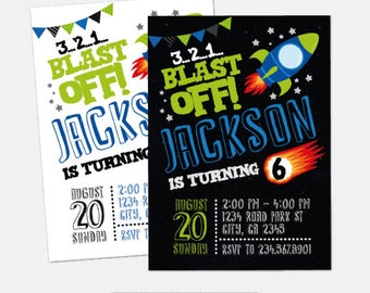 Personalized Rocket Birthday Invitation, Space Party (Digital Invitation)