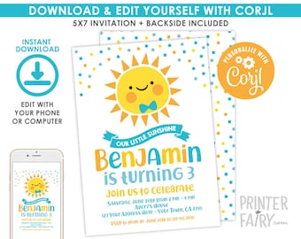 Little Sunshine Invitation, EDITABLE, Our Little Sunshine Invitation, Little Sunshine Birthday, Any Age, EDIT YOURSELF, Instant Download