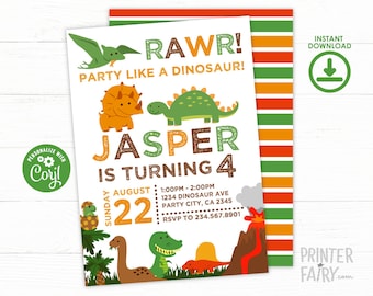 Dinosaur Invitation, Dinosaur Birthday Invitation, Adventure Invitation, Prehistoric Birthday Invitation, 2 options, Digital Invitation