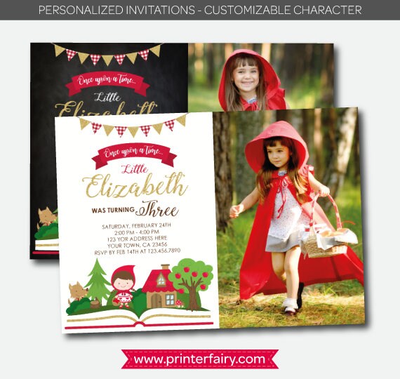 Little Red Riding Hood Invitation With Photo, Storybook Invitation, Woodland Birthday Girl, Once upon a time Invitation, Digital, 2 Options Il_570xn
