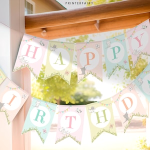 Kitty Cat Birthday Party Banner, Editable, Kitten Garden Birthday Party, Cat Party Decoration, Kitten Bunting Banner, Cat Printable Banner