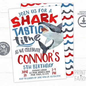 Shark Birthday Invitation, EDITABLE, Shark Invitation, Pool Party, Shark Invite, Sharktastic Invitation, INSTANT DOWNLOAD image 1