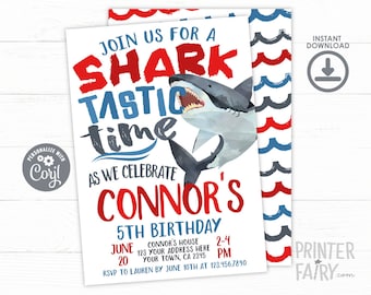 Shark Birthday Invitation, EDITABLE, Shark Invitation, Pool Party, Shark Invite, Sharktastic Invitation, INSTANT DOWNLOAD