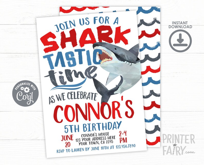Shark Birthday Invitation, EDITABLE, Shark Invitation, Pool Party, Shark Invite, Sharktastic Invitation, INSTANT DOWNLOAD image 1