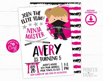 Ninja Birthday Invitation, EDITABLE Invitation, Martial Arts Birthday, Ninja Birthday, Ninja Invitation, Karate Invitation, INSTANT DOWNLOAD